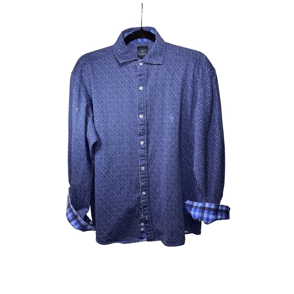 Tailorbyrd Collection Men's Blue Geometric Print Long Sleeve ‎ Shirt Size L